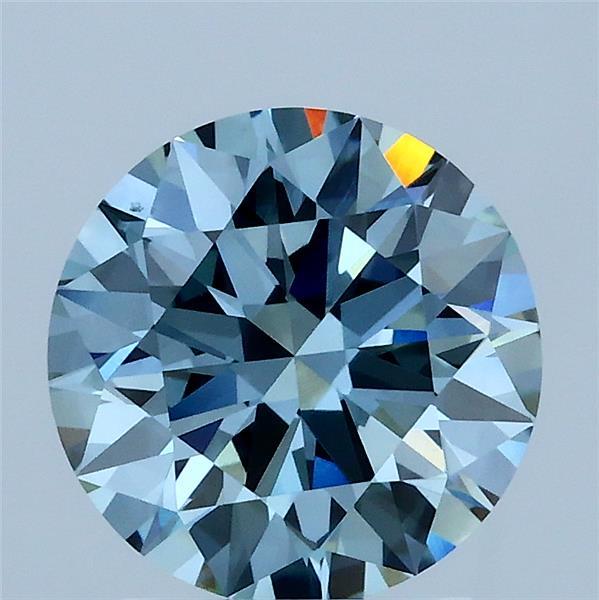 2.00 Carat Round Lab Grown Diamond, Ideal Cut, Fancy Vivid Blue Color, VS1 Clarity
