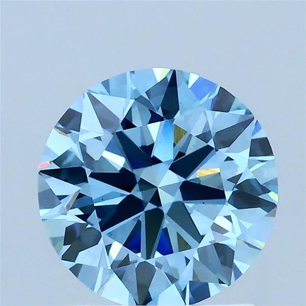 1.50 Carat Round Lab Grown Diamond, Excellent Cut, Fancy Vivid Blue Color, VS1 Clarity
