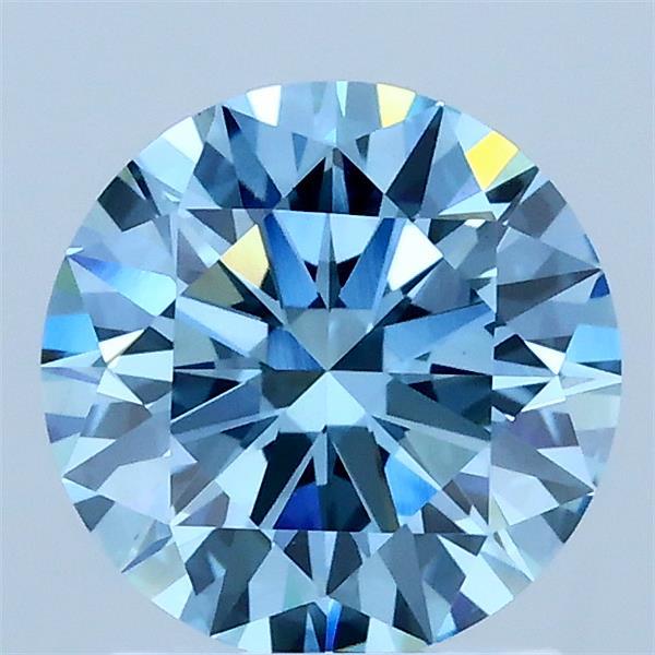 1.53 Carat Round Lab Grown Diamond, Ideal Cut, Fancy Vivid Blue Color, VS1 Clarity
