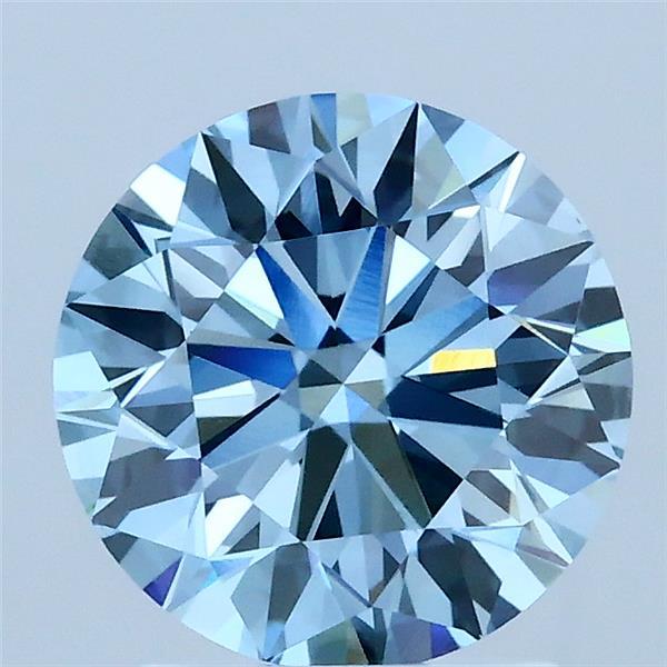 2.01 Carat Round Lab Grown Diamond, Ideal Cut, Fancy Vivid Blue Color, VS1 Clarity
