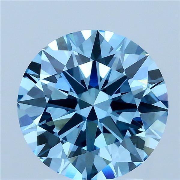 2.53 Carat Round Lab Grown Diamond, Ideal Cut, Fancy Vivid Blue Color, VS1 Clarity