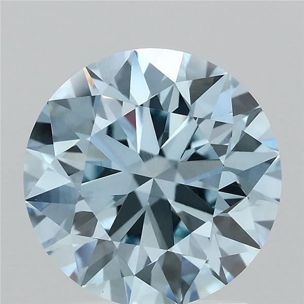 2.00 Carat Round Lab Grown Diamond, Ideal Cut, Fancy Vivid Blue Color, VVS2 Clarity