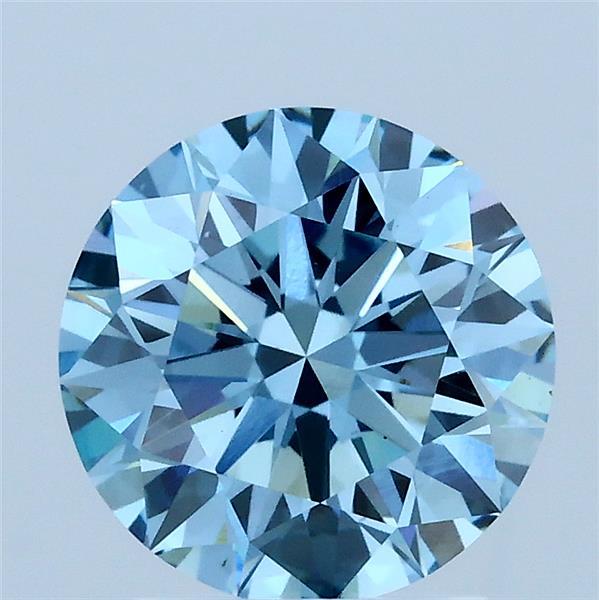 2.05 Carat Round Lab Grown Diamond, Ideal Cut, Fancy Vivid Blue Color, VS1 Clarity
