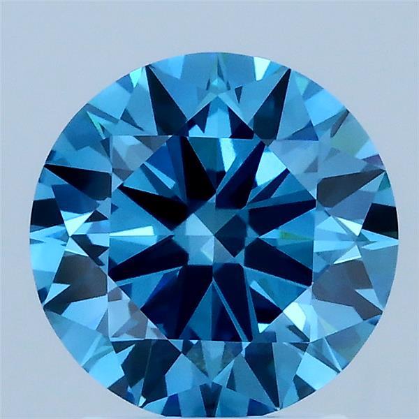 2.05 Carat Round Lab Grown Diamond, Ideal Cut, Fancy Vivid Blue Color, VVS2 Clarity