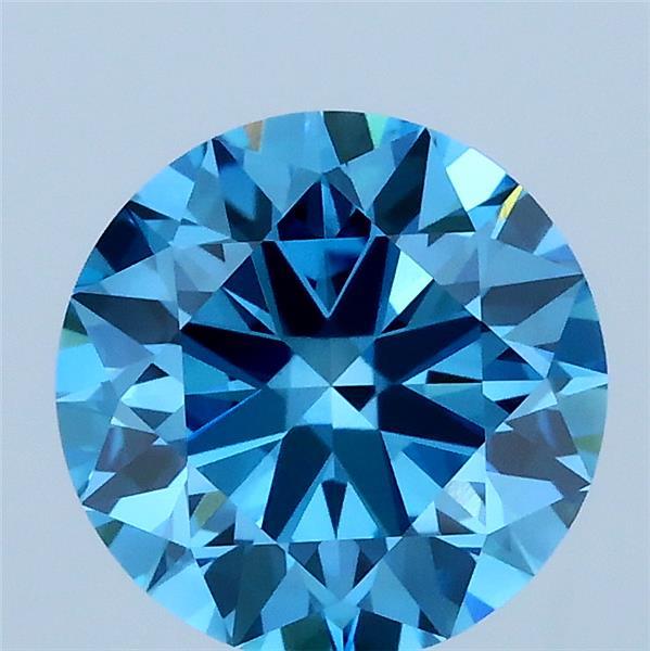 2.01 Carat Round Lab Grown Diamond, Ideal Cut, Fancy Vivid Blue Color, VS1 Clarity