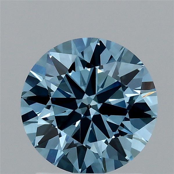 1.50 Carat Round Lab Grown Diamond, Excellent Cut, Fancy Vivid Blue Color, VS2 Clarity