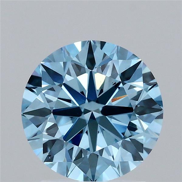 1.94 Carat Round Lab Grown Diamond, Excellent Cut, Fancy Vivid Blue Color, VS2 Clarity