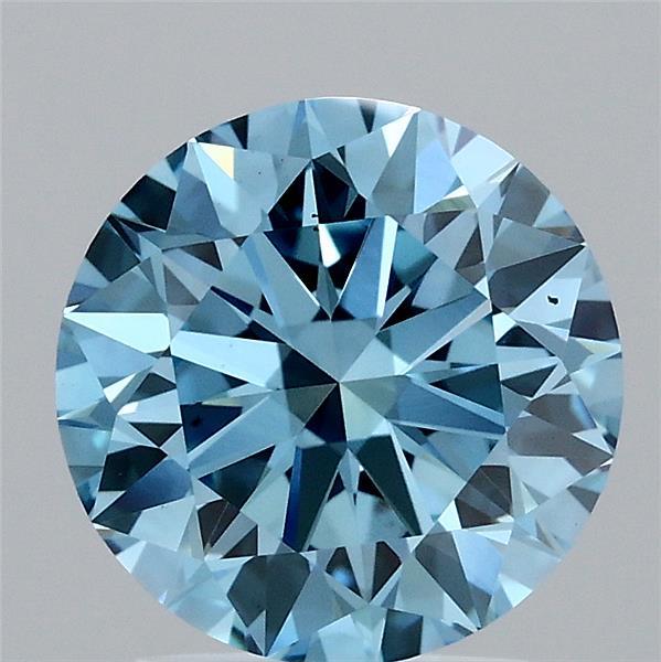 2.07 Carat Round Lab Grown Diamond, Excellent Cut, Fancy Vivid Blue Color, VS2 Clarity