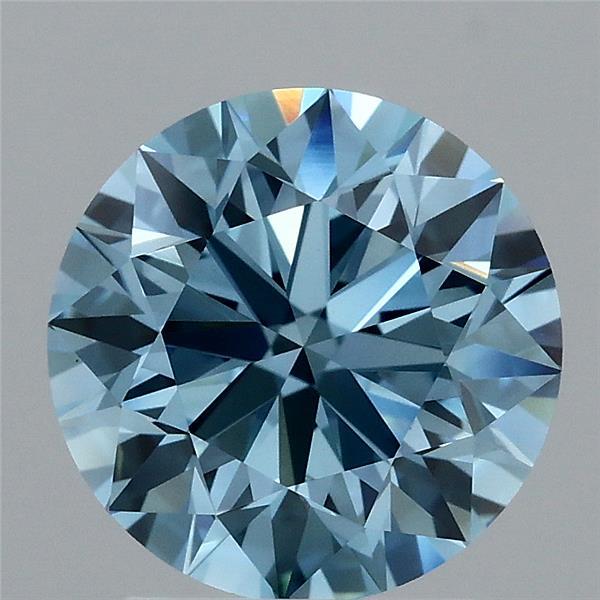 2.44 Carat Round Lab Grown Diamond, Excellent Cut, Fancy Vivid Blue Color, VS1 Clarity