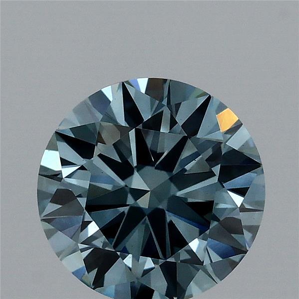 1.53 Carat Round Lab Grown Diamond, Excellent Cut, Fancy Vivid Blue Color, VS2 Clarity