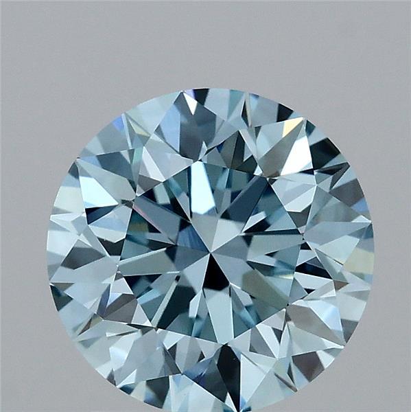 2.08 Carat Round Lab Grown Diamond, Excellent Cut, Fancy Vivid Blue Color, VVS2 Clarity