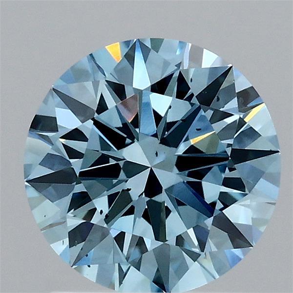1.52 Carat Round Lab Grown Diamond, Ideal Cut, Fancy Vivid Blue Color, SI1 Clarity