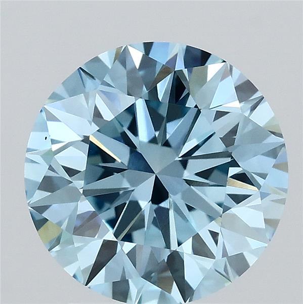 2.74 Carat Round Lab Grown Diamond, Excellent Cut, Fancy Vivid Blue Color, VS1 Clarity