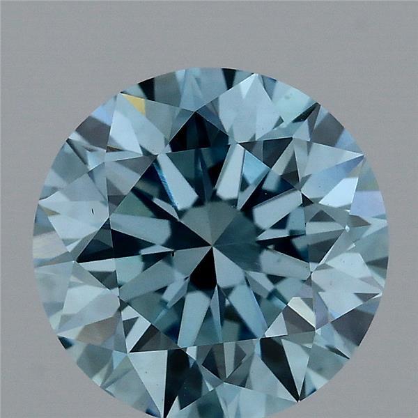 2.01 Carat Round Lab Grown Diamond, Excellent Cut, Fancy Vivid Blue Color, VS1 Clarity