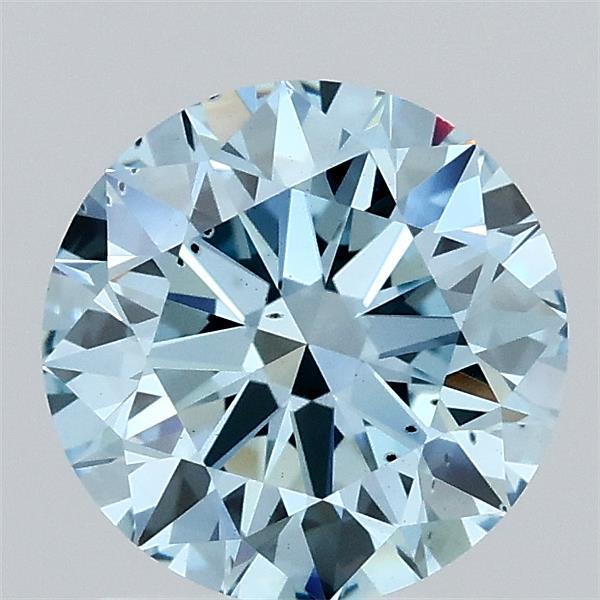 1.56 Carat Round Lab Grown Diamond, Ideal Cut, Fancy Vivid Blue Color, SI1 Clarity