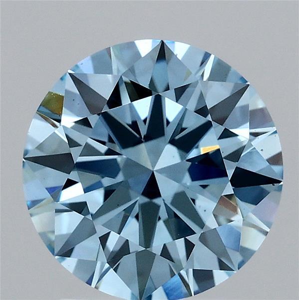 2.06 Carat Round Lab Grown Diamond, Excellent Cut, Fancy Vivid Blue Color, VS2 Clarity