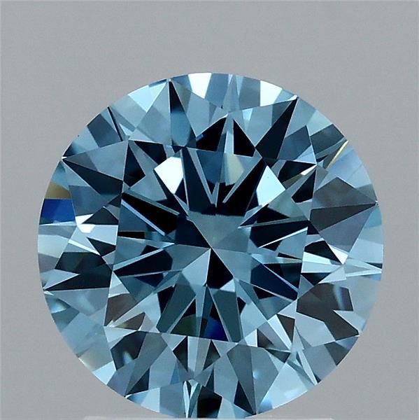 1.96 Carat Round Lab Grown Diamond, Excellent Cut, Fancy Vivid Blue Color, VVS2 Clarity