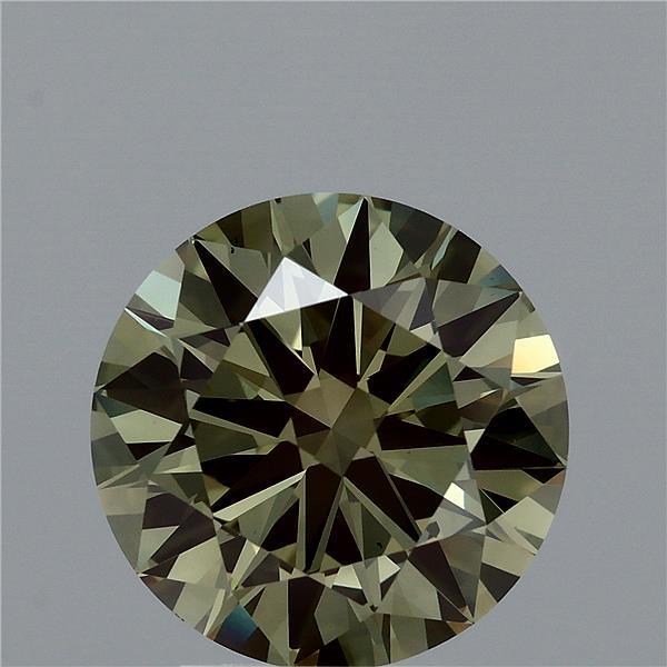 3.02 Carat Round Lab Grown Diamond, Excellent Cut, Fancy Vivid Green Color, VS1 Clarity
