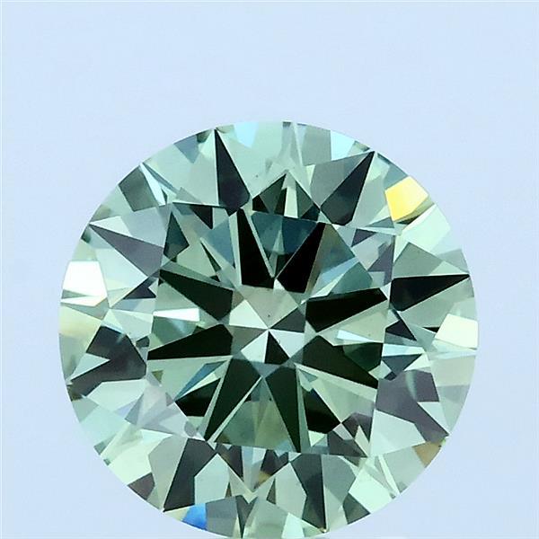 2.00 Carat Round Lab Grown Diamond, Ideal Cut, Fancy Vivid Green Color, VS1 Clarity