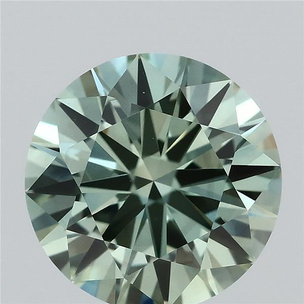 1.52 Carat Round Lab Grown Diamond, Excellent Cut, Fancy Vivid Green Color, VS2 Clarity