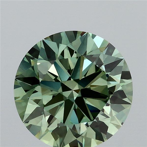 3.22 Carat Round Lab Grown Diamond, Ideal Cut, Fancy Vivid Green Color, VVS2 Clarity