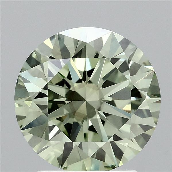 2.50 Carat Round Lab Grown Diamond, Excellent Cut, Fancy Vivid Green Color, VS2 Clarity
