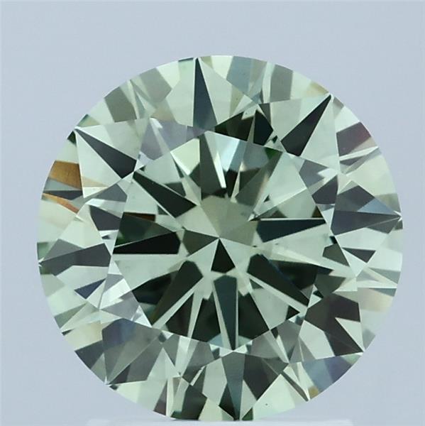 2.01 Carat Round Lab Grown Diamond, Ideal Cut, Fancy Vivid Green Color, VS2 Clarity