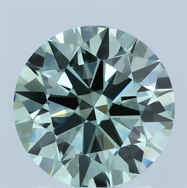 2.05 Carat Round Lab Grown Diamond, Ideal Cut, Fancy Vivid Green Color, VVS2 Clarity