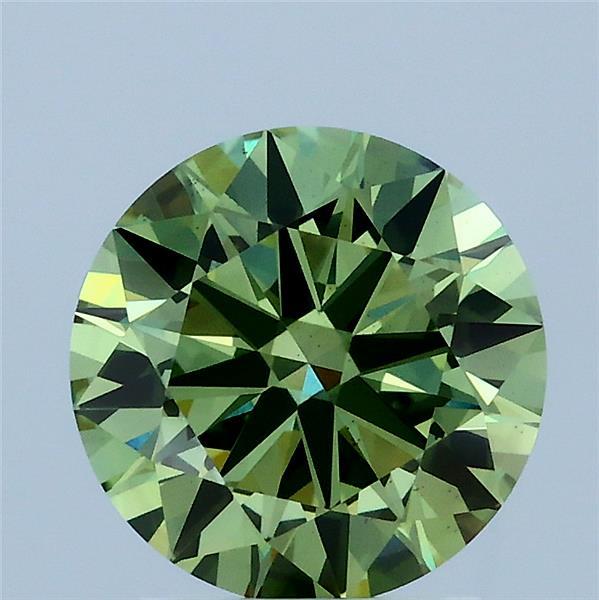 2.00 Carat Round Lab Grown Diamond, Ideal Cut, Fancy Vivid Green Color, VS1 Clarity