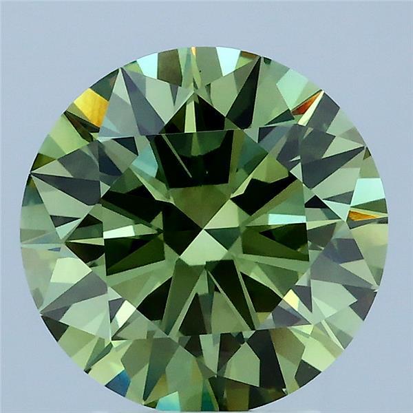 3.00 Carat Round Lab Grown Diamond, Excellent Cut, Fancy Vivid Green Color, VS1 Clarity