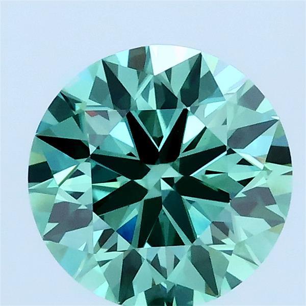 1.51 Carat Round Lab Grown Diamond, Ideal Cut, Fancy Vivid Green Color, VVS2 Clarity