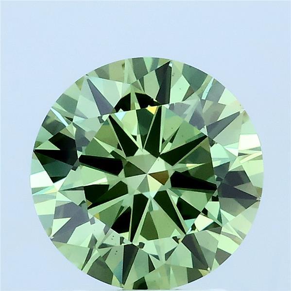 2.00 Carat Round Lab Grown Diamond, Excellent Cut, Fancy Vivid Green Color, VS1 Clarity