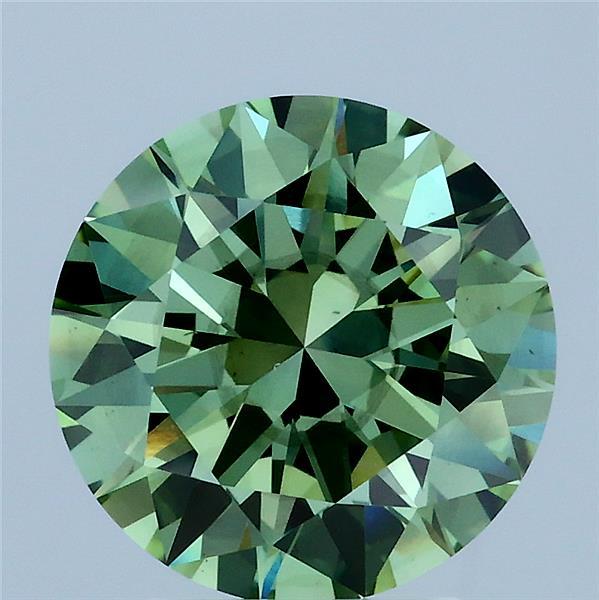 3.00 Carat Round Lab Grown Diamond, Excellent Cut, Fancy Vivid Green Color, SI1 Clarity