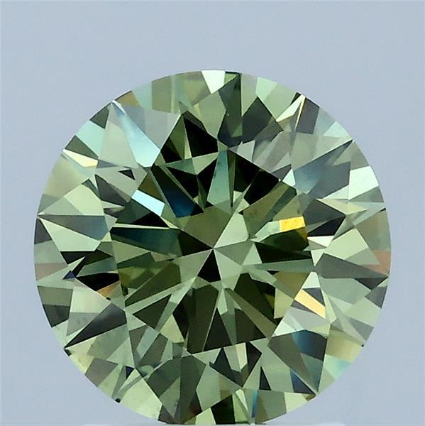1.86 Carat Round Lab Grown Diamond, Ideal Cut, Fancy Vivid Green Color, VS2 Clarity