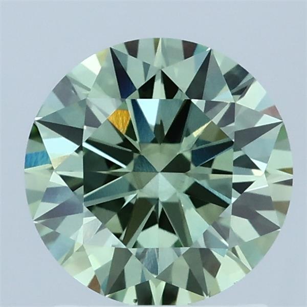 1.51 Carat Round Lab Grown Diamond, Ideal Cut, Fancy Vivid Green Color, VS2 Clarity