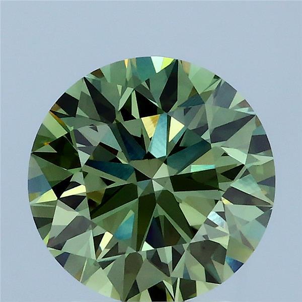 2.50 Carat Round Lab Grown Diamond, Ideal Cut, Fancy Vivid Green Color, VVS2 Clarity
