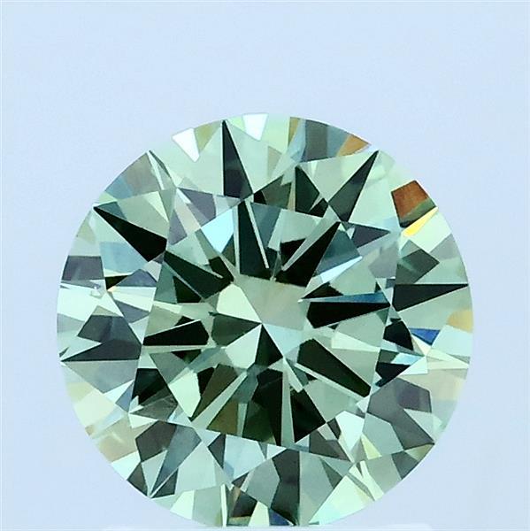 1.50 Carat Round Lab Grown Diamond, Excellent Cut, Fancy Vivid Green Color, VS2 Clarity