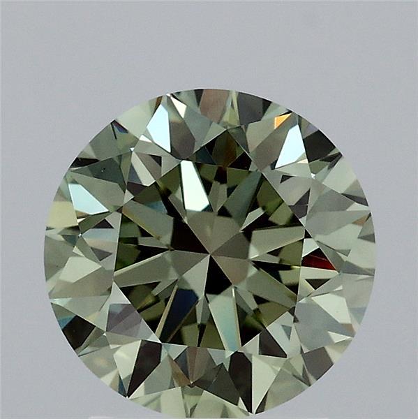 2.06 Carat Round Lab Grown Diamond, Excellent Cut, Fancy Vivid Green Color, VS1 Clarity
