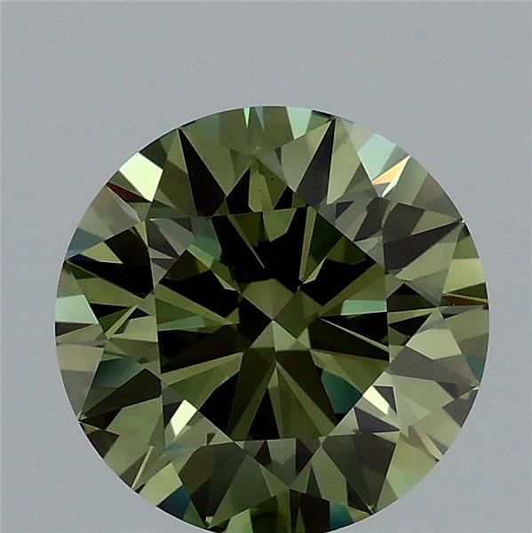 2.09 Carat Round Lab Grown Diamond, Ideal Cut, Fancy Vivid Green Color, VS1 Clarity