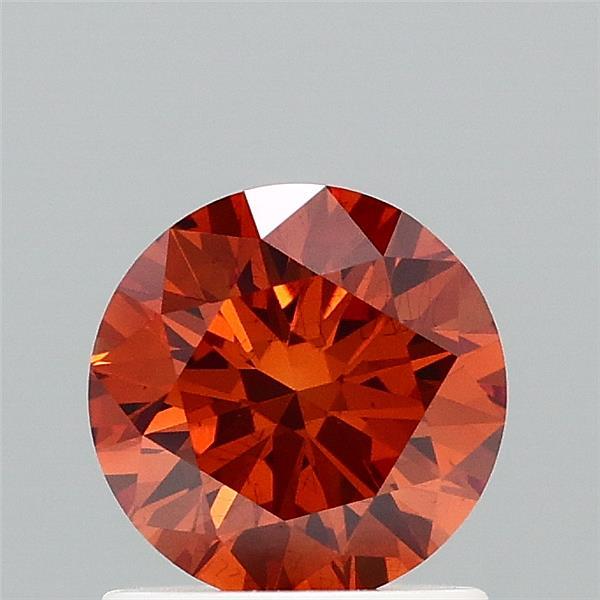 1.04 Carat Round Lab Grown Diamond, Ideal Cut, Fancy Intense Brownish Orange Color, VS1 Clarity