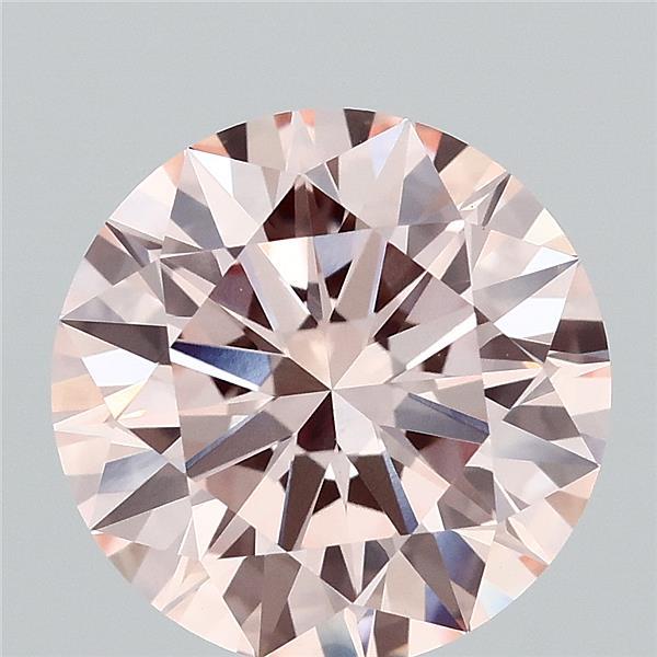 3.70 Carat Round Lab Grown Diamond, Ideal Cut, Fancy Pink Color, VVS2 Clarity