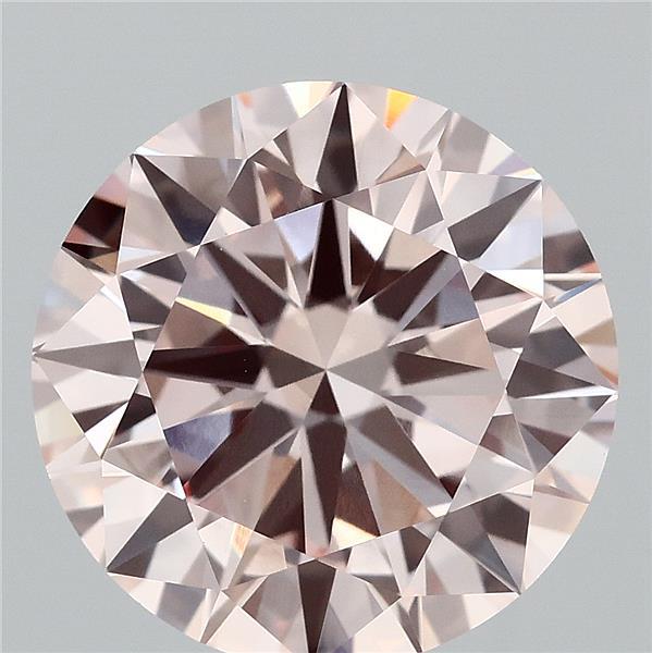 4.49 Carat Round Lab Grown Diamond, Excellent Cut, Fancy Pink Color, VVS2 Clarity