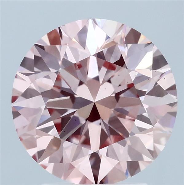 3.01 Carat Round Lab Grown Diamond, Excellent Cut, Fancy Intense Pink Color, VS2 Clarity
