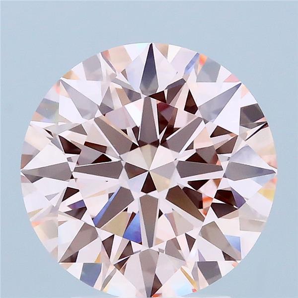 3.08 Carat Round Lab Grown Diamond, Ideal Cut, Fancy Intense Pink Color, VVS2 Clarity