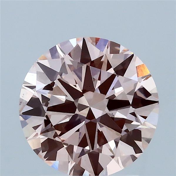 2.00 Carat Round Lab Grown Diamond, Excellent Cut, Fancy Intense Pink Color, VS2 Clarity