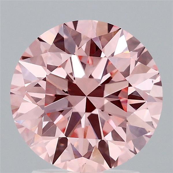 2.29 Carat Round Lab Grown Diamond, Excellent Cut, Fancy Intense Pink Color, VS1 Clarity