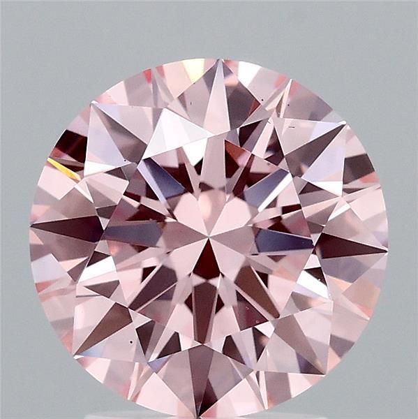 2.47 Carat Round Lab Grown Diamond, Excellent Cut, Fancy Intense Pink Color, VS1 Clarity