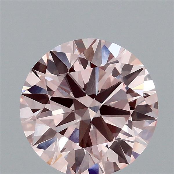 1.52 Carat Round Lab Grown Diamond, Ideal Cut, Fancy Intense Pink Color, VVS2 Clarity