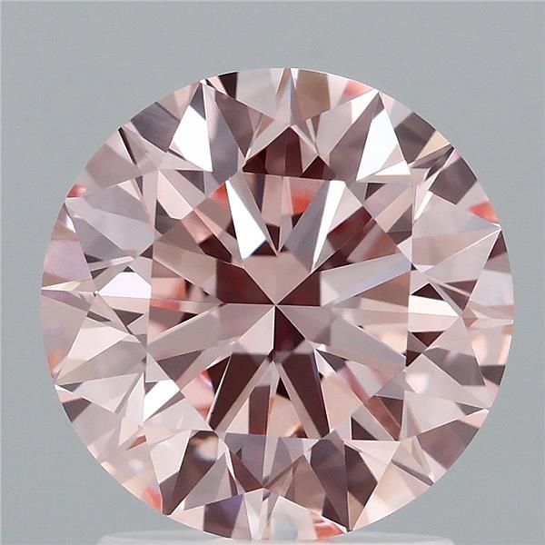 1.93 Carat Round Lab Grown Diamond, Ideal Cut, Fancy Intense Pink Color, VS1 Clarity