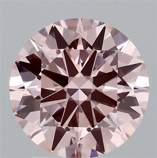 2.40 Carat Round Lab Grown Diamond, Excellent Cut, Fancy Intense Pink Color, VS1 Clarity